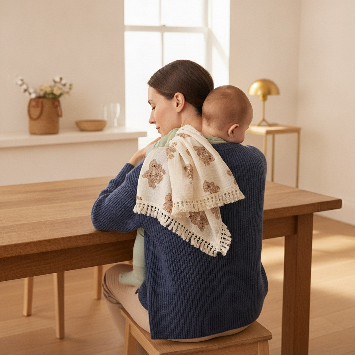 Cotton Muslin Square Bear Print | Nanalumina