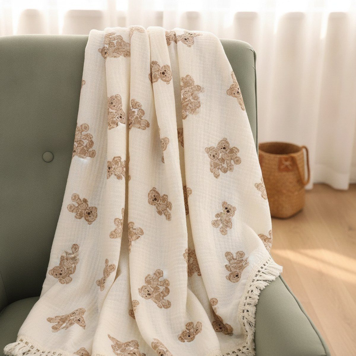 Cotton Muslin Square Bear Print | Nanalumina